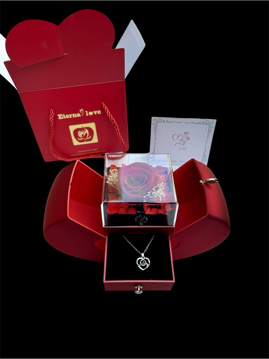 Jewelry - Eternal Love Apple Gift Box – Preserved Rose & “I Love You” Necklace Set